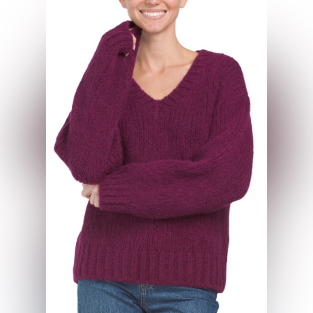 RE/DONE 50s V Neck Pullover Sweater In Plum Size L